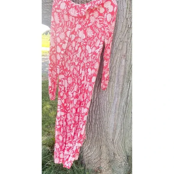 Universal Thread Women’s Red/White Floral V-Neck Long Sleeve Ruffled dress, XS - Picture 2 of 5